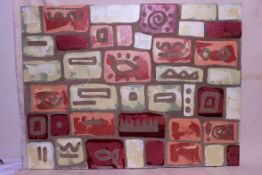 A oil on canvas painting of geometric/tr