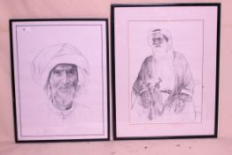 A pair of pencil painting of 2 old Arab
