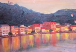 A framed and glazed oil on board paintin