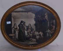 A lithograph print being set in an oval