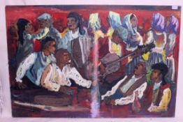 A large unframed oil on canvas painting