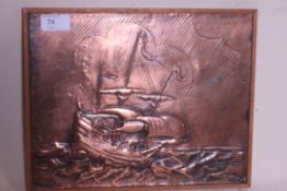 A  framed copper board have in primed a