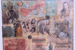 A framed and glazed decoupage sculpture