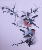 A watercolour painting depicting 3 birds