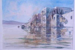 A watercolour painting depicting a house