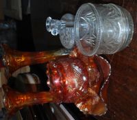 A selection of orange and clear crystal cut glass ware to include tall vases
