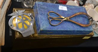 A mixed lot including vintage AA badge , a poker set and a metal box