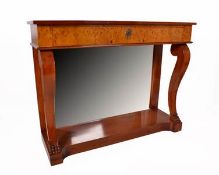 New Mahogany French Burl Veneer Mirror Back Console Table. RRP Â£940. Size H89 x W115 x D36cm.