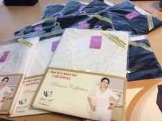 10 x Ladies Thermals Medium size, 3 white and 7 black. Lace V neck. All new perfect stock bagged