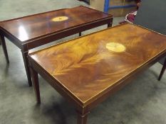 2 x heavily inlaid rectangular coffee tables damage to one edge