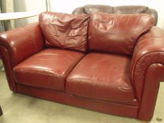 2 seater red leather sofa