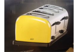 Brand New

2 Year Warranty

Swan ST14020YELN 4 Slice Retro Stylish Mellow Yellow Toaster

Overview