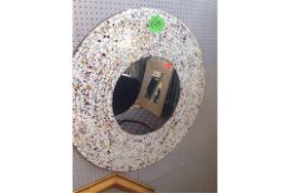 Beautiful handmade mosaic mirror 
White/burgundy/yellow
Measures: diameter 80cm
Wall mounted
Add a