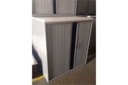 Grey Medium Tambour Roll Door Storage Office Filing Cabinet With Shelves NO KEY    Used But in Great