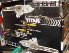 2 NEW TITAN ELECTRIC CHAIN SAWS BOXES A BIT TATTY RRP Â£69  EACH POST AT Â£15.00