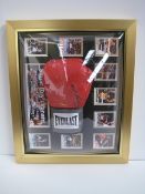 Signed boxing glove and collage 'Sugar Ray Leonard'. Supplied in a frame and with certificate of