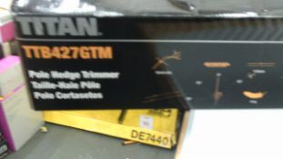 Boxed Tital Pole Hedge Trimmer - Tested Power - working - with atatchments as pcitured boxed in