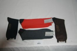 RAKE - 6 pairs os socks 1 black,2 grey,2 russet,& 1 brown size XL retail Â£22 per pair