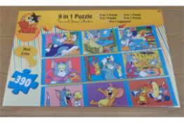 12 x BRAND NEW Tom and Jerry collection 9 In 1 Puzzles. 390 Pieces. Max 2.9m in size when built.