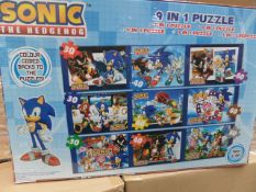 12 x Sonic the Hedgehog 9 In 1 puzzles. 2.9M max 390 piece puzzle. Colour coded backs to the