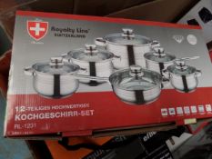 3  x Royal Line Switzerland 12 Piece high quality cookware sets. High quality stainless steel.
