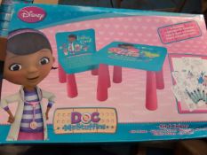 2 x Disney Doc Mcstuffings sit and colour table and chair set! Includes: 1 self assembly colouring