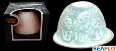 x50 - BRAND NEW Beautifully Designed White Porcelain Candle Holders. Illuminates a Snowmen Design.