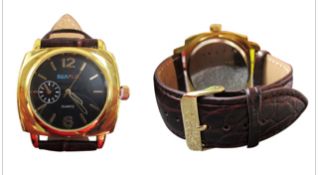 Mens Premium Look Watch (30pcs)  - Brand New  Mens watch, gold look dial with brown wrist strap.