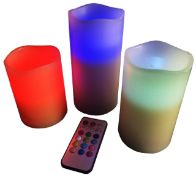 x24 - REMOTE CONTROL COLOUR CHANGING CANDLE SETS - BRAND NEW - Paraffin Wax - 3 candles in set -