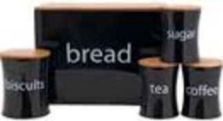 6 x 5 Piece Bamboo Lid Kitchen Storage sets.(BLACK) Each set contains: 1 x bread bin, 1 x Tea jar, 1