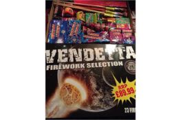 1 x Vandetta 23 Piece Firework selection box. Brand new and Sealed. Includes: Repeaters, rockets,