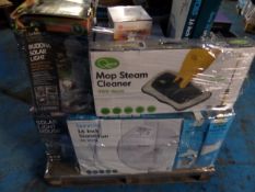 1 x Large pallet of customer returned stock to include: steam mop, buddha solar lights, solar