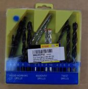 22 x Tool tech 15 piece Mixed drill bit sets. For woodwork, masonry, twist drills etc. New damaged