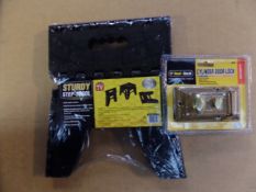 Lot to contain 9 items - 4 x Tool Tech cylinder door locks and 5 x Sturdy step stool. New and