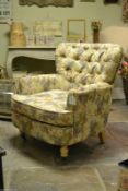 NEW Beatrice Button Back Armchair, Cream Floral Pattern, Front Castors RRP £350 New & boxed