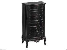 NEW Noir Black 6 Drawer Tallboy Chest of Drawers, Shabby Chic MPN 13560 RRP £394. New and boxed