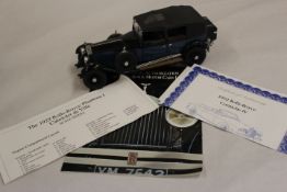 Franklin mint collectable car with papers and certificate of authenticity