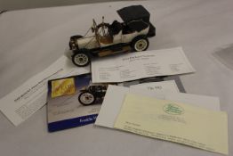 Franklin mint collectable car with papers and certificate of authenticity