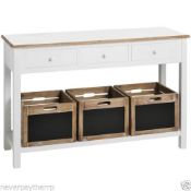 NEW Hampshire Console Table with 3 Storage Boxes, White/Black 13713 RRP £241. Country living with