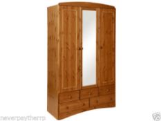 NEW Scandi 3 Door 5 Drawer Robe Mirrored Wardrobe, Pine. New & boxed flatpack. Scandi 3 Door, 5