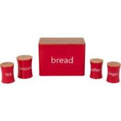 6 x 5 Piece Bamboo Lid Kitchen Storage sets.(RED) Each set contains: 1 x bread bin, 1 x Tea jar, 1 x