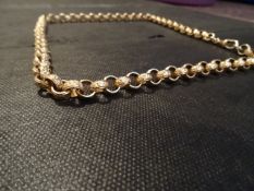 9 Carat Solid Yellow Gold. 25 Inch Cast Chased Link Belcher Chain with Swivel Clasp. Weighing: 93.43