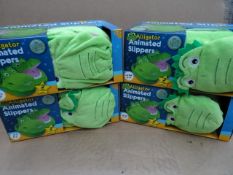 12 x Brite Power Alligator Animated Kids Slippers. 'Alli's Jaws will open and close when you walk
