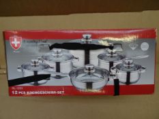 1 x Royal Line Switzerland 12 piece cookking set. Total Approx. RRP £129. Unchecked/Untested boxed