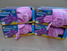 12 x Brite Power Piggy Animated Kids Slippers. 'Piggy's eyes will open and close when you walk
