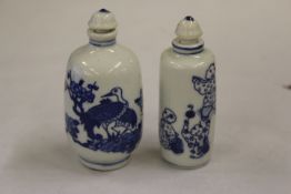 Two Different Sized Blue & White Chinese Snuff Bottles
