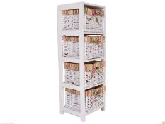 Nordic Storage Unit With 4 Wicker Baskets & Linen Lining HEZ011 RRP £95 New & boxed perfect stock.