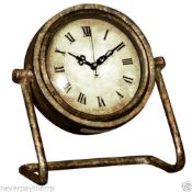 Vintage Bronzed Metal Shelf or Desk Clock Distressed with Swivel Movement New