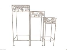 Set of 3 Square Metal Tables, Nest of Metal Indoor Outdoor Tables Plant Stands 1701 New & boxed