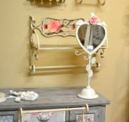 Le Rose Shabby Chic Ornate Heart Shape Vanity Mirror and Jewellery Stand, H52cm BNWT Le Rose